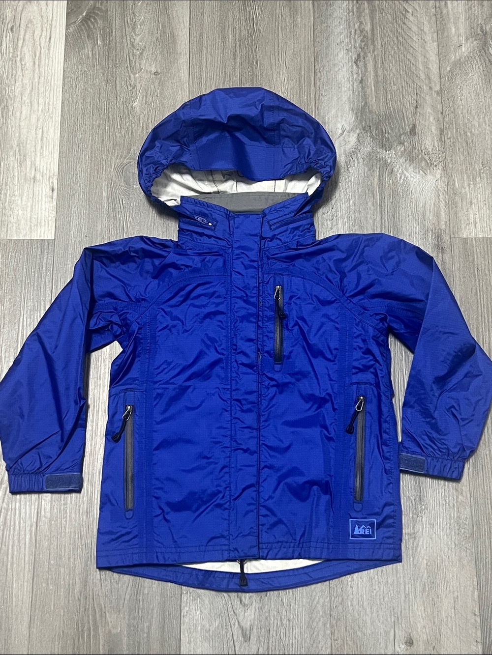 REI kids Royal Blue Hooded Raincoat/ size XXS 4-5